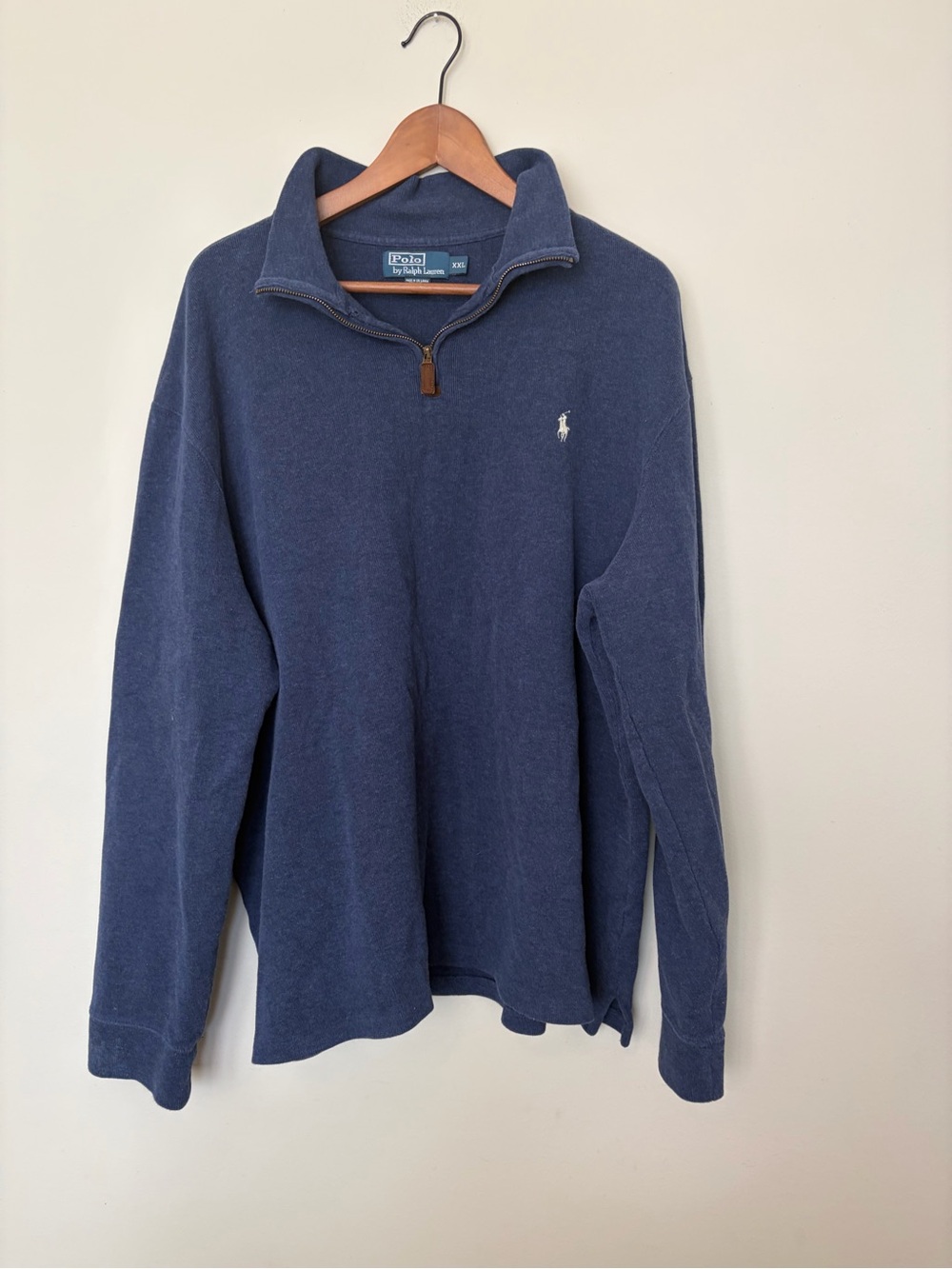 Men’s Ralph Lauren Navy quarter Zip 100 % cotton Polo Sweater/ sweatshirt XXL